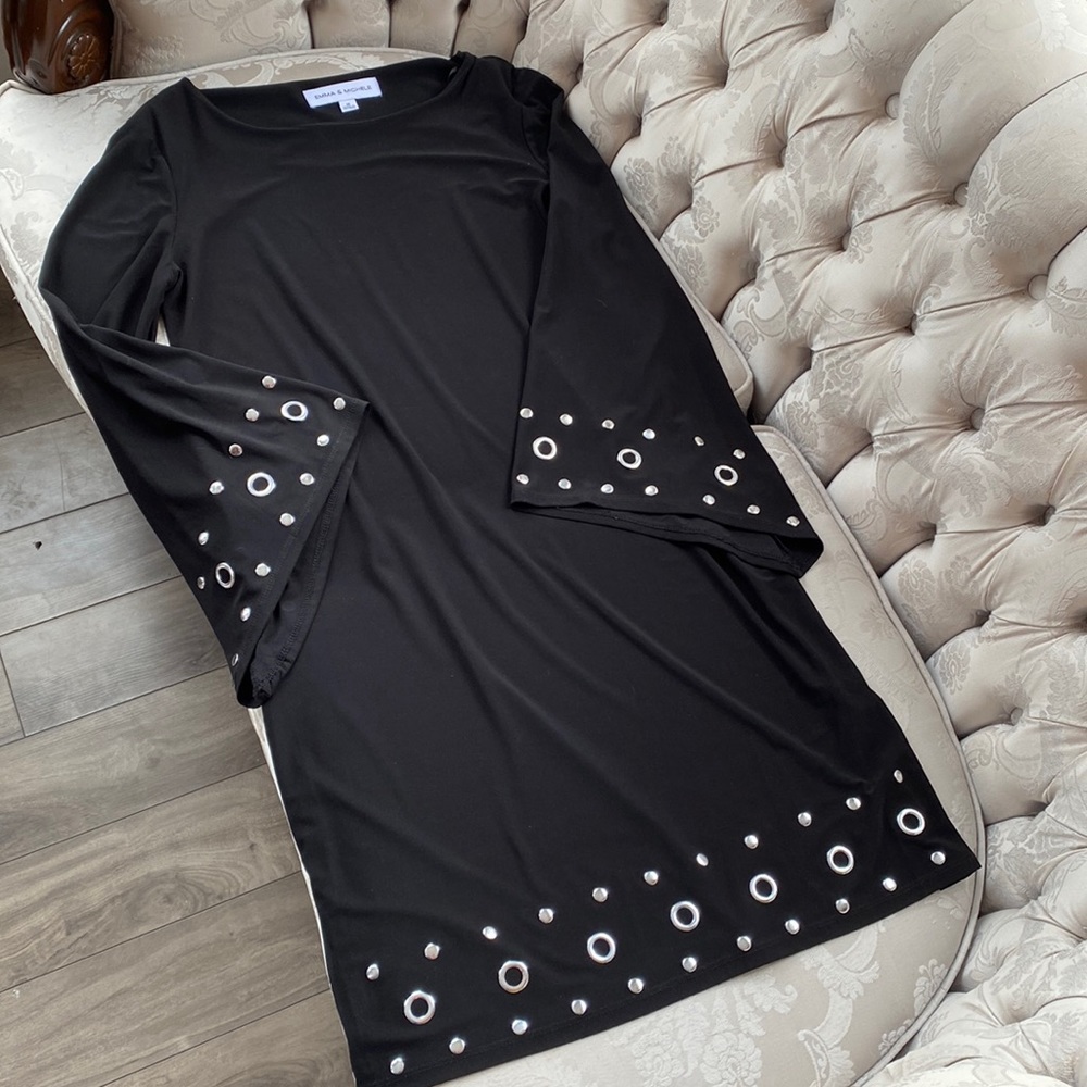 Black Embellished Bell Sleeve Dress